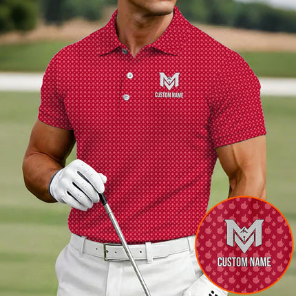 Red Funny Golf Hand Gesture Polo Shirt for Men All Over Print Performance Golf Polo Lightweight Breathable Golf Apparel