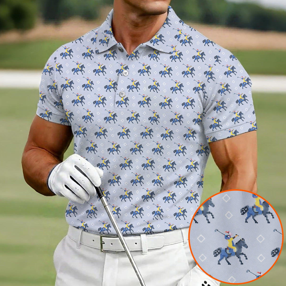 Funny Polo Golf Shirt Horse Rider Pattern Men Casual Golf Shirt