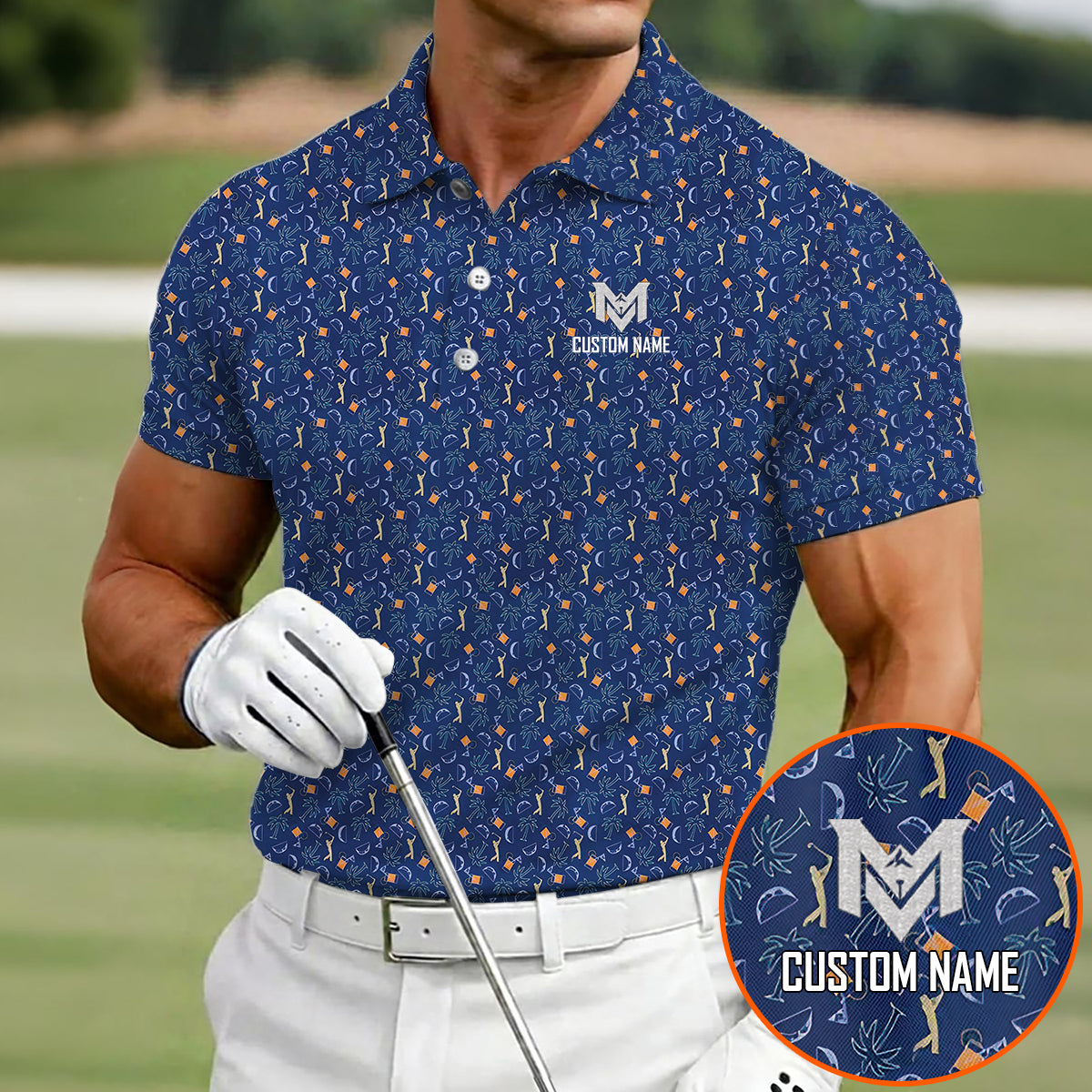 Personalized Funny Golf & Whiskey Pattern Polo Shirt for Men Tropical All Over Print Performance Golf Polo Lightweight Breathable Golfer Shirt