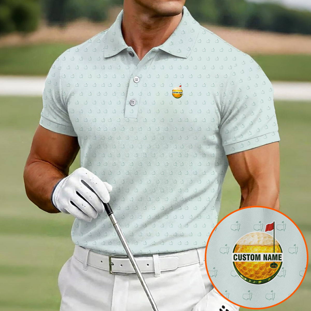 Personalized Custom Name Masters Golf Icon Pattern Polo Shirt for Men Stylish Golf Apparel