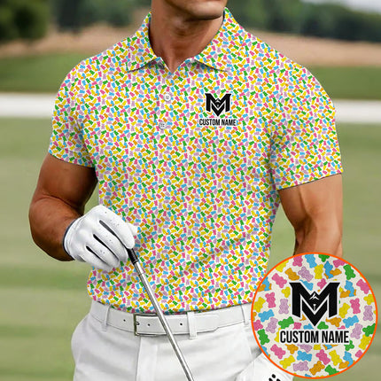Colorful Gummy Bear Golf Polo Shirt for Men Funny Candy Pattern All Over Print Performance Golf Polo Lightweight Breathable Golf Apparel
