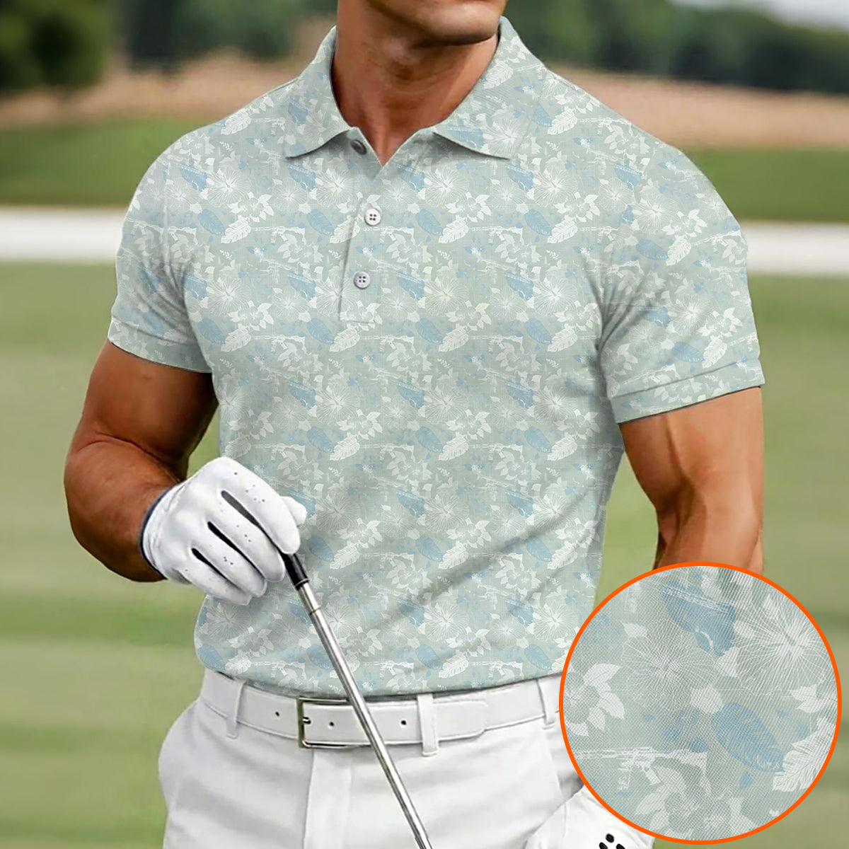 Men’s Hawaiian Style Golf Polo Shirt, Tropical Floral & Island Pattern Golf Shirt, Lightweight Summer Golf Polo for Golfers, Golf Vacation Shirt
