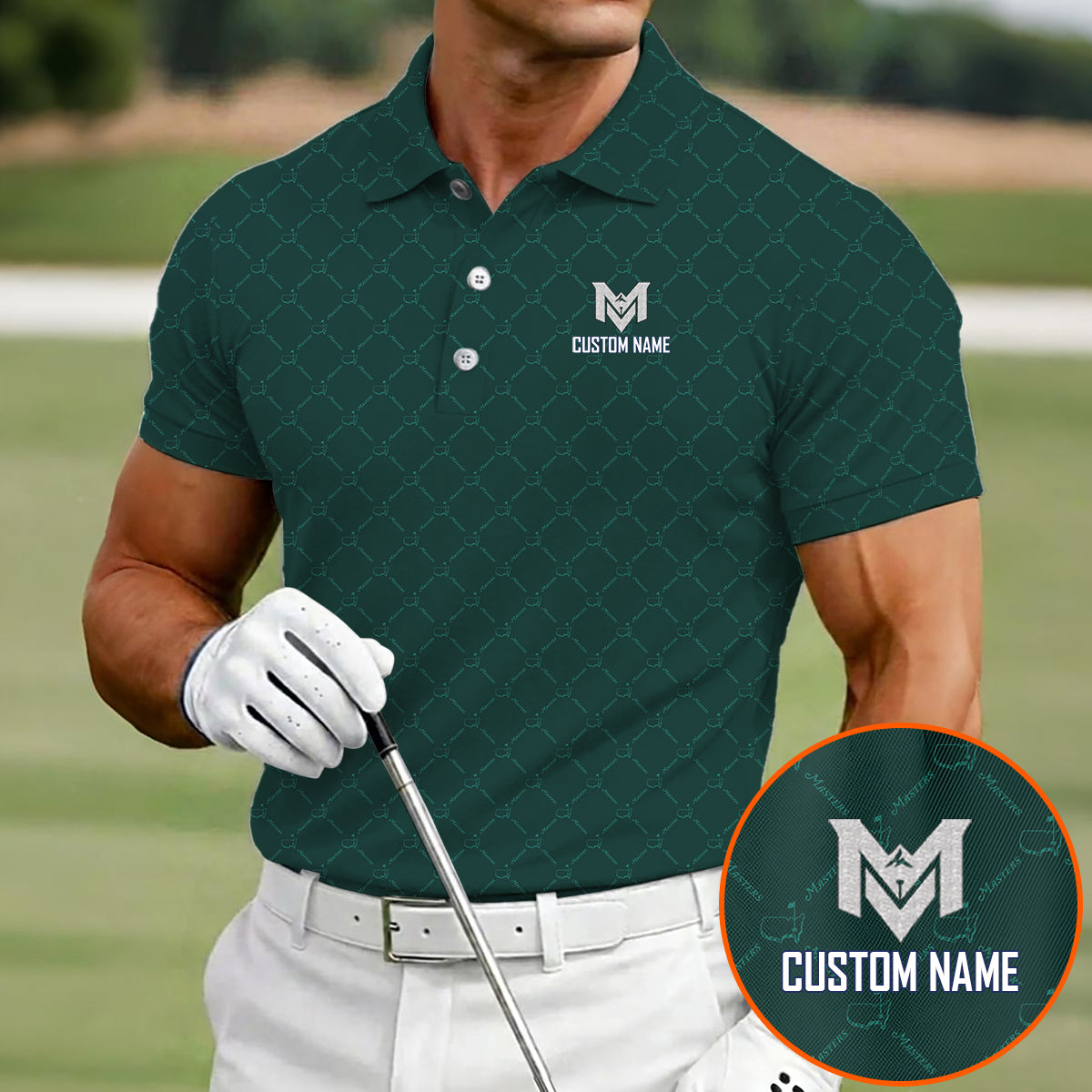 Personalized Masters Green Golf Polo Shirt for Men Classic Tournament Pattern Performance Golf Polo Lightweight Breathable Golf Apparel