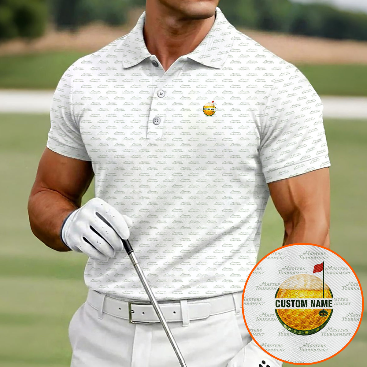 Personalized Custom Name Minimal Text Pattern Golf Polo Shirt for Men Modern Golf Apparel