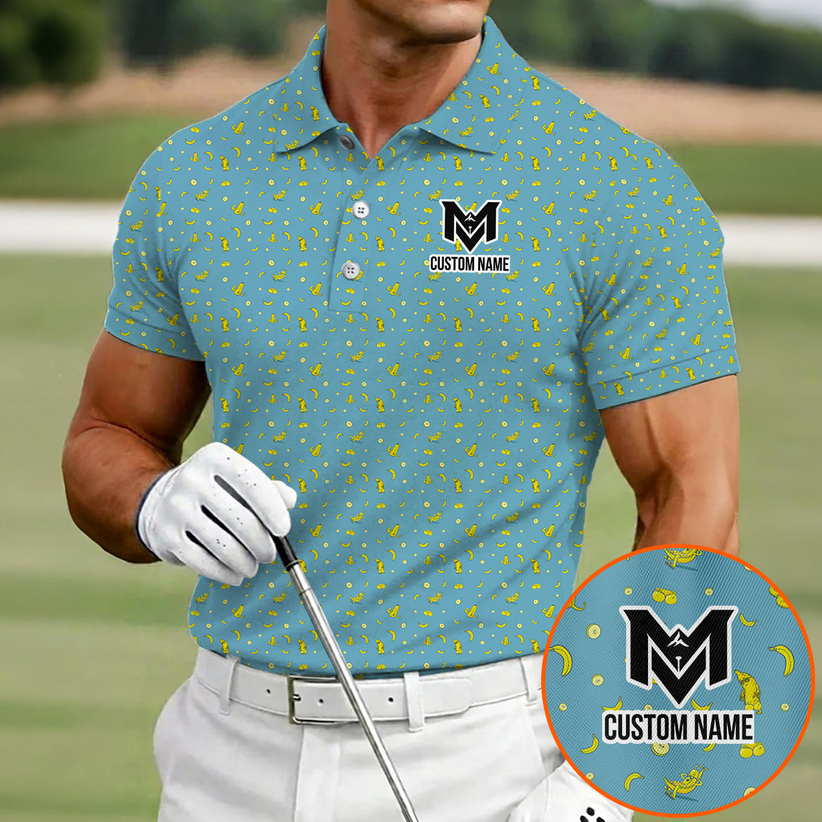 Personalized Banana Pattern Men's Polo Shirt – Custom Name Tropical Polo Shirt for Men