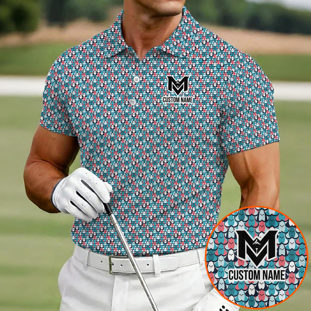 Personalized Boob Pattern Golf Men's Polo Shirt – Custom Name Funny Body Positive Polo