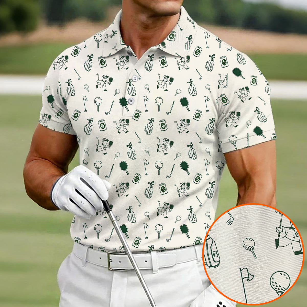 Funny Pickleball Golf Polo Shirt for Men – Pickleball & Golf Pattern Performance Polo, Lightweight Breathable Novelty Sports Polo