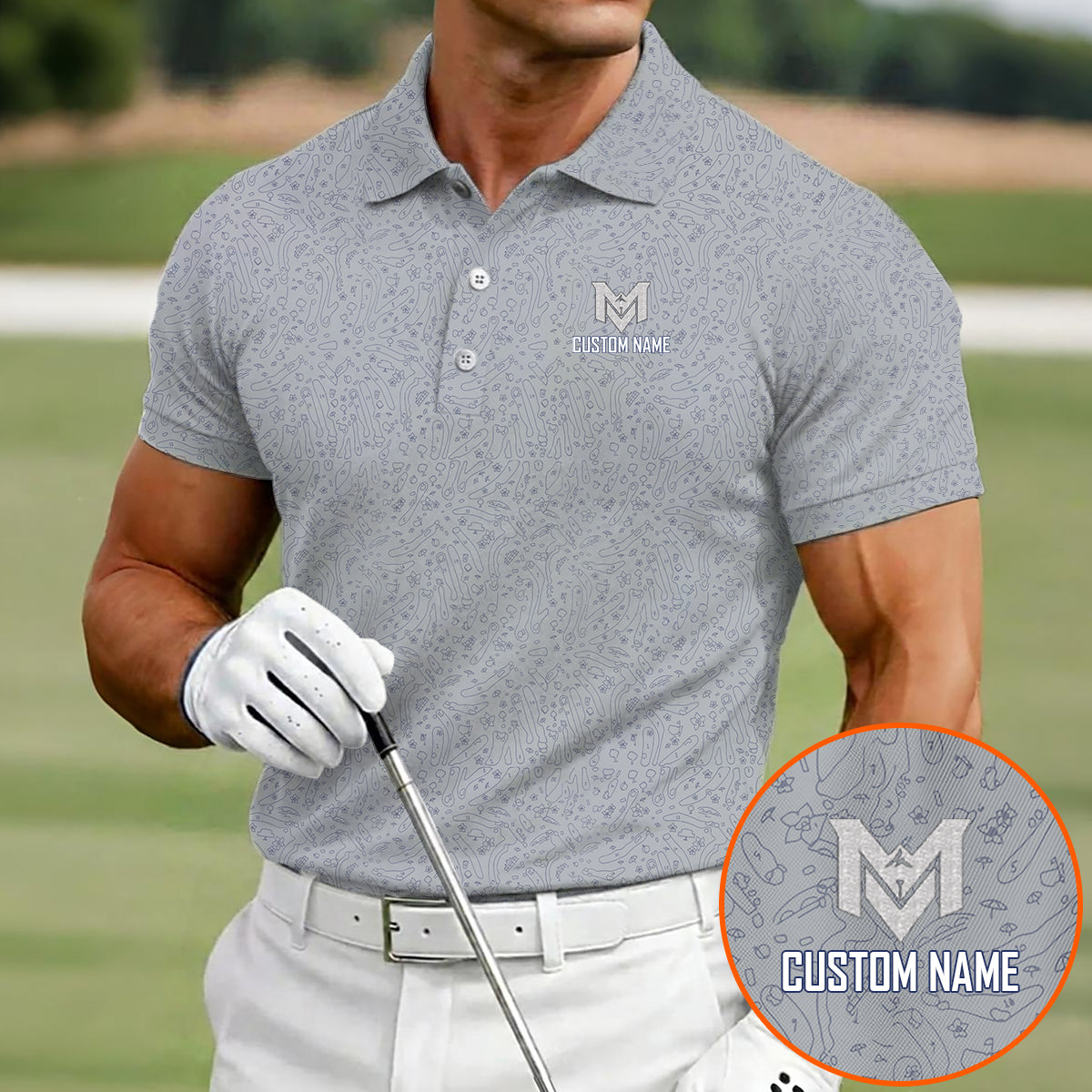 Personalized Funny Golf Doodle Pattern Polo Shirt for Men Minimalist All Over Print Performance Golf Polo Lightweight Breathable Golf Shirt
