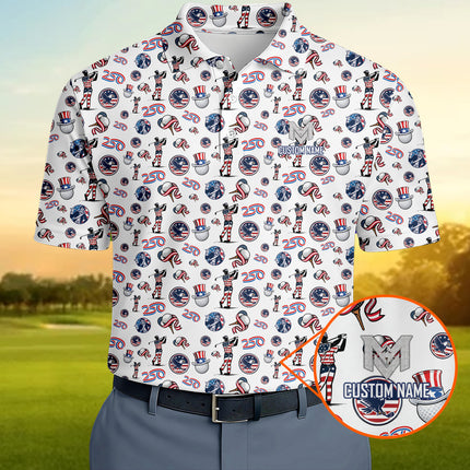 USA 250 Years Patriotic Golf Polo Shirt for Men American Flag Golfer All Over Print Performance Golf Shirt Semiquincentennial 1776–2026