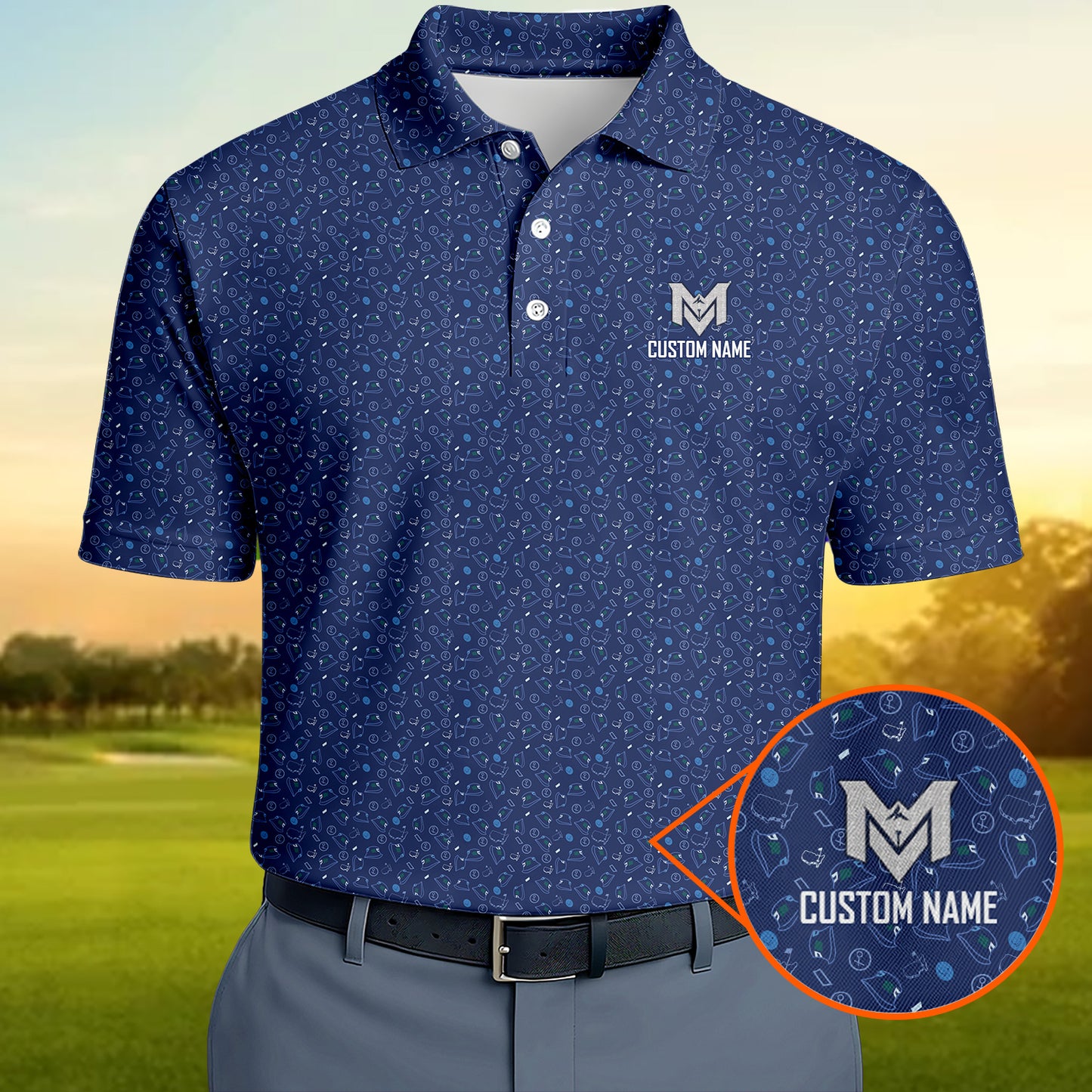 Personalized Name Golf Polo Shirt – Custom Pattern Polo for Men – Stylish Casual Golf Shirt