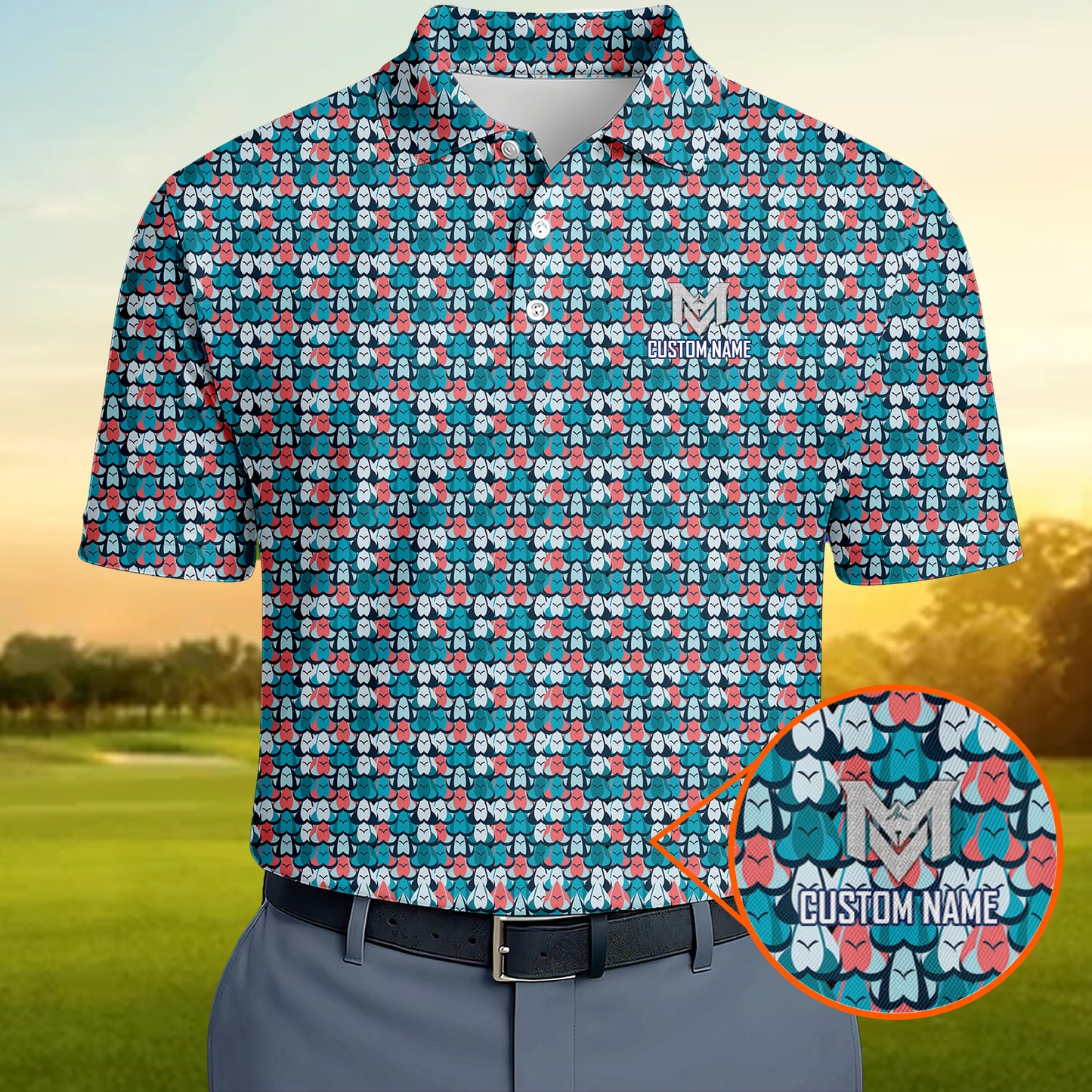Personalized  Funny Golf Ball Pattern Polo Shirt for Men Colorful All Over Print Performance Golf Polo Lightweight Breathable Golf Apparel Golfer Gift