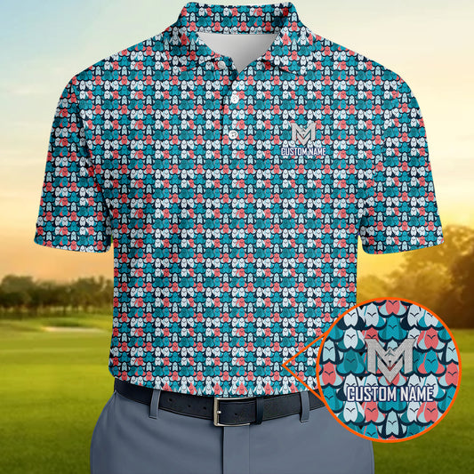 Personalized  Funny Golf Ball Pattern Polo Shirt for Men Colorful All Over Print Performance Golf Polo Lightweight Breathable Golf Apparel Golfer Gift