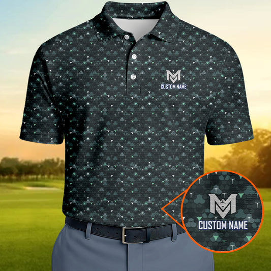 Personalized Dark Golf Ball Pattern Polo Shirt for Men Modern All Over Print Performance Golf Polo Lightweight Breathable Golf Apparel