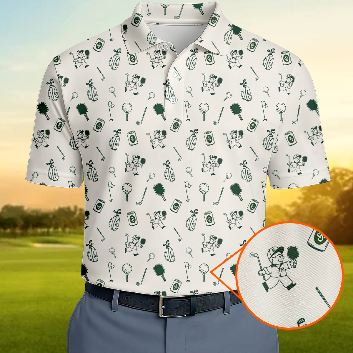 Funny Pickleball Golf Polo Shirt for Men – Pickleball & Golf Pattern Performance Polo, Lightweight Breathable Novelty Sports Polo