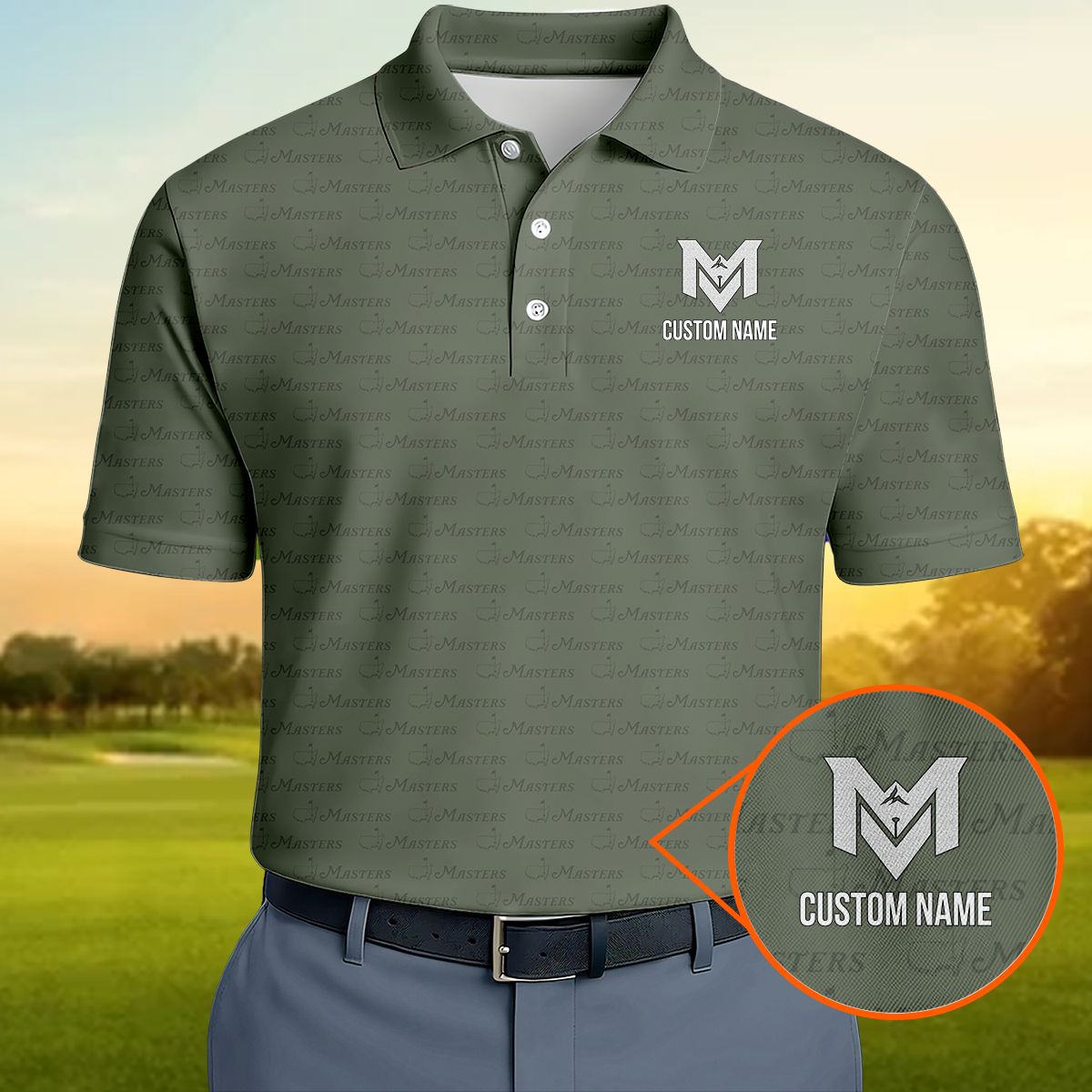 Personalized Masters Golf Pattern Polo Shirt for Men – Custom Name Golf Polo – Unique Casual Sport Shirt