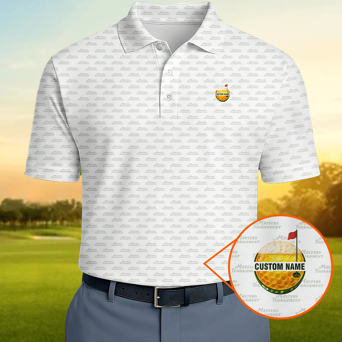 Personalized Custom Name Minimal Text Pattern Golf Polo Shirt for Men Modern Golf Apparel