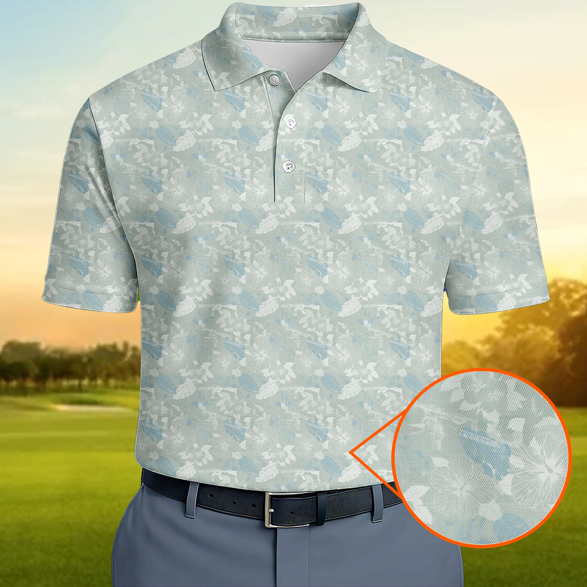 Men’s Hawaiian Style Golf Polo Shirt, Tropical Floral & Island Pattern Golf Shirt, Lightweight Summer Golf Polo for Golfers, Golf Vacation Shirt