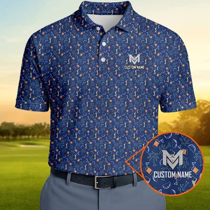 Funny Golf & Whiskey Pattern Polo Shirt for Men Tropical All Over Print Performance Golf Polo Lightweight Breathable Golfer Shirt