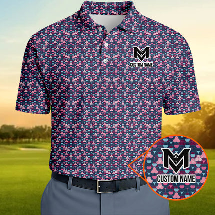 Pink Blue Golf Ball Pattern Polo Shirt for Men Modern All Over Print Performance Golf Polo Lightweight Breathable Golf Apparel