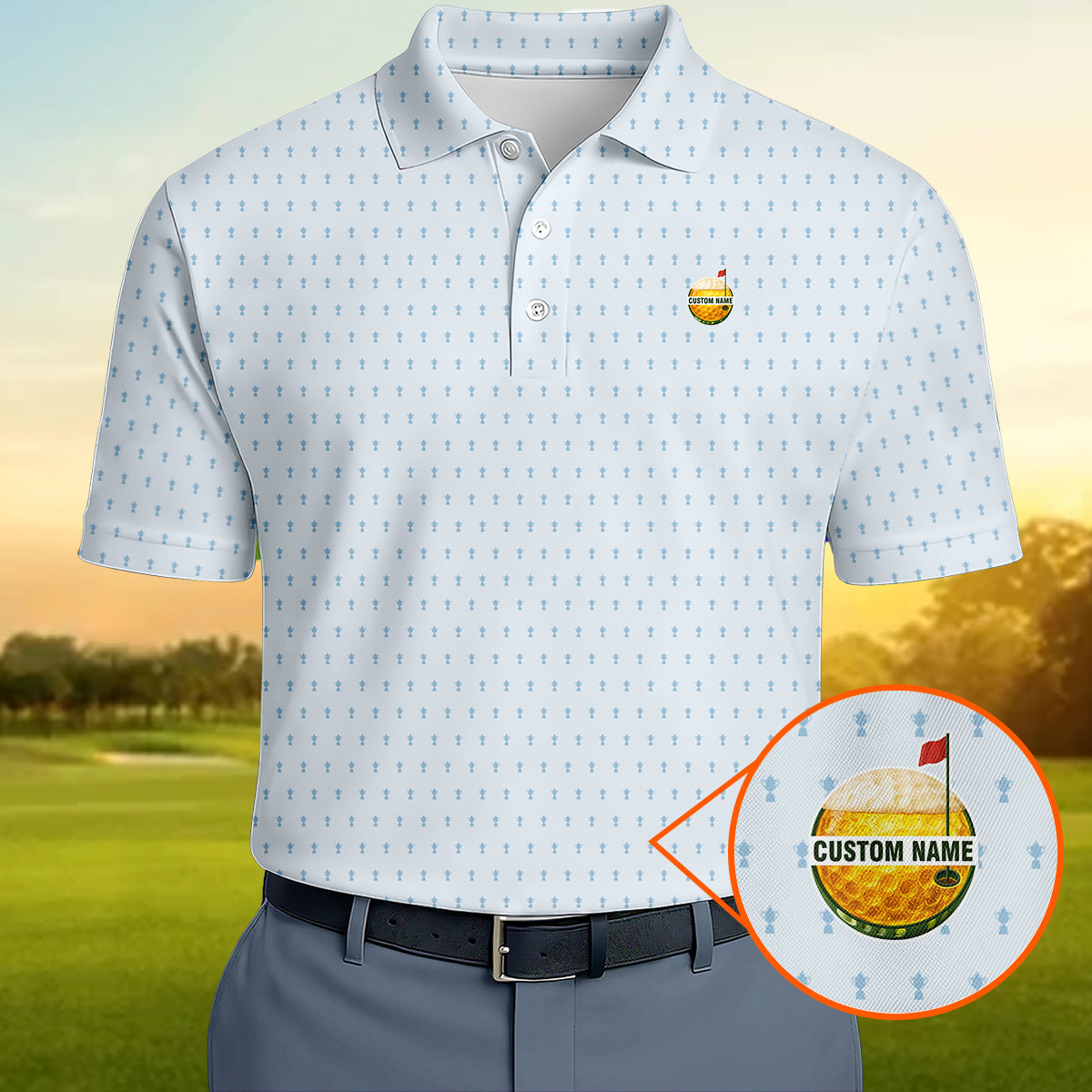 Personalized Custom Name Minimal Golf Trophy Pattern Polo Shirt for Men Stylish Golf Apparel