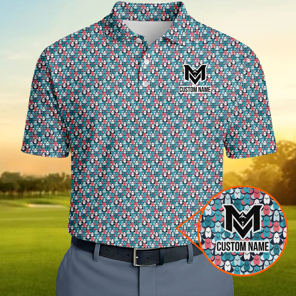 Personalized Boob Pattern Golf Men's Polo Shirt – Custom Name Funny Body Positive Polo