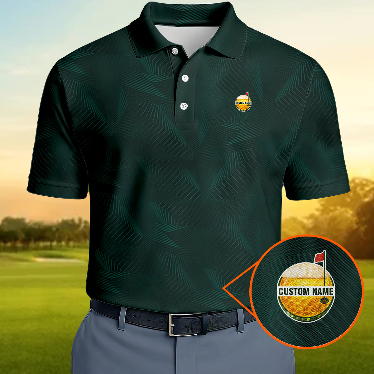 Personalized Custom Name Abstract Line Pattern Golf Polo Shirt for Men Modern Golf Apparel
