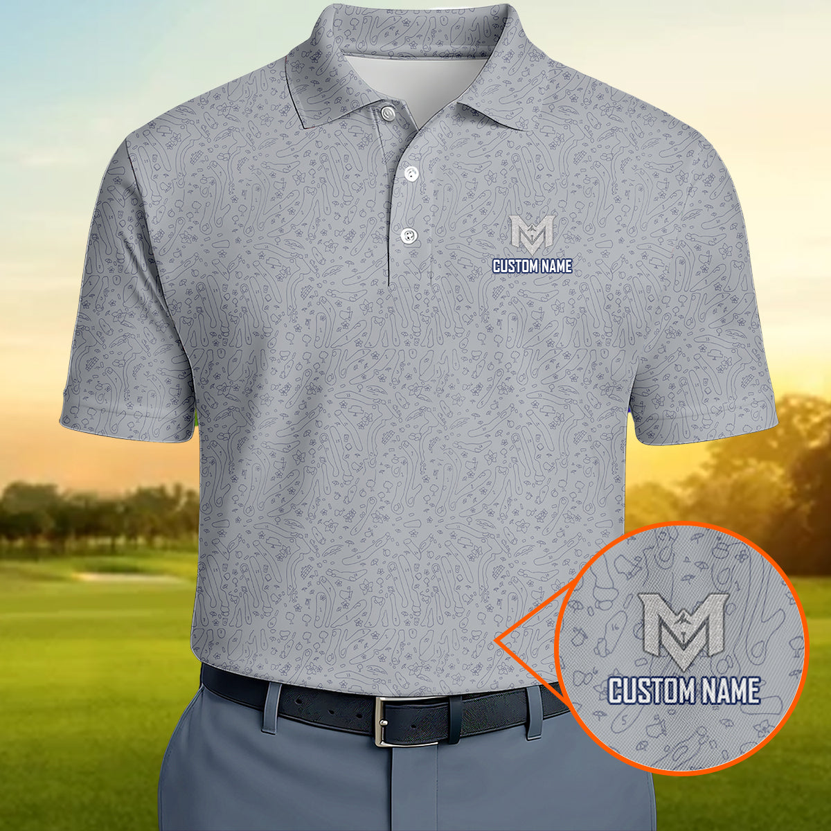 Personalized Funny Golf Doodle Pattern Polo Shirt for Men Minimalist All Over Print Performance Golf Polo Lightweight Breathable Golf Shirt