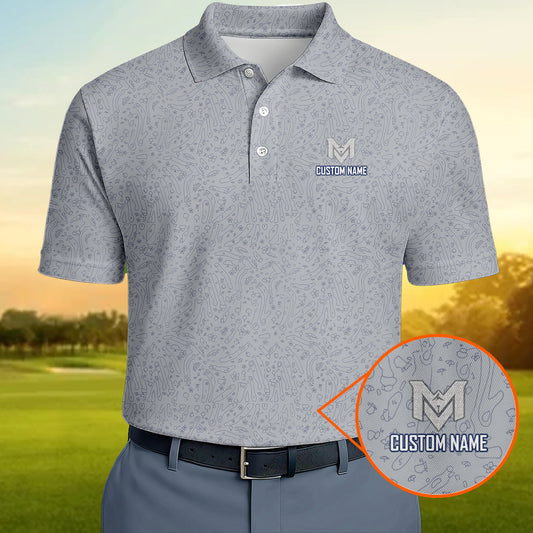Personalized Funny Golf Doodle Pattern Polo Shirt for Men Minimalist All Over Print Performance Golf Polo Lightweight Breathable Golf Shirt