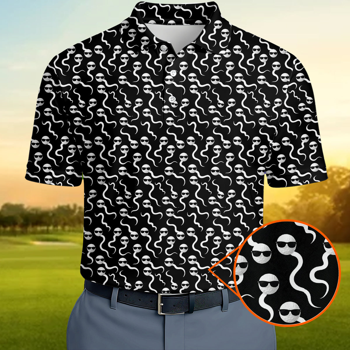 Funny Golf Polo Shirt Cool Sperm Pattern Men’s Golf Shirt