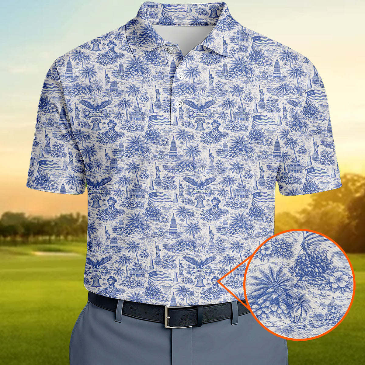 America 250 Patriotic Golf Polo Shirt for Men 1776-2026 USA Independence Anniversary All Over Print Golf Shirt Patriotic American Eagle Golf Polo