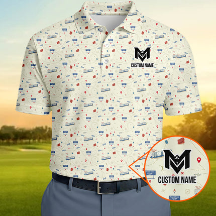 Funny Golf Course Map Polo Shirt for Men Golf Course Strategy Pattern Performance Golf Polo Lightweight Breathable Golf Apparel