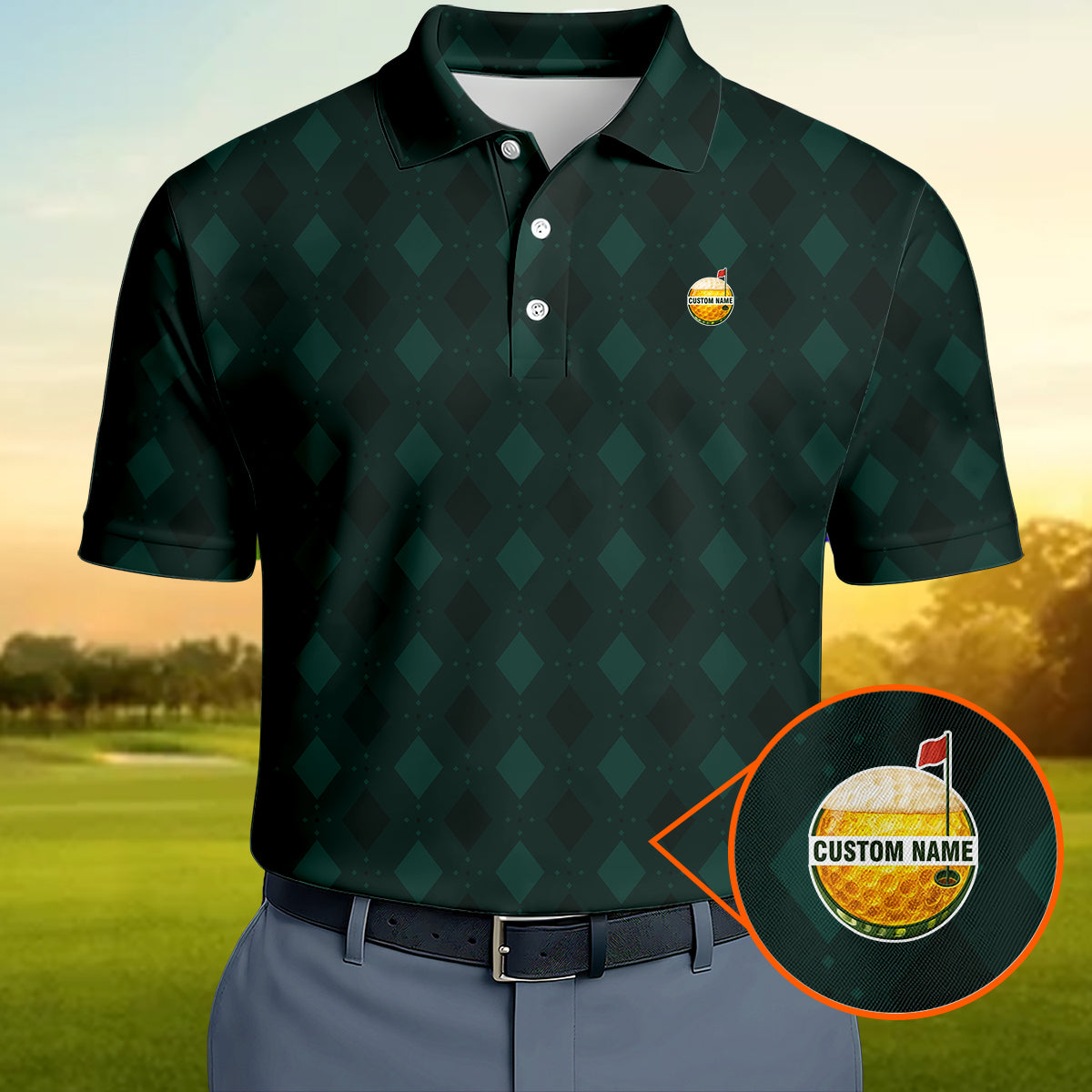 Personalized Custom Name Argyle Pattern Golf Polo Shirt for Men Classic Golf Apparel