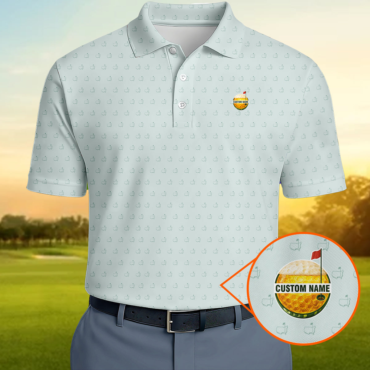 Personalized Custom Name Masters Golf Icon Pattern Polo Shirt for Men Stylish Golf Apparel