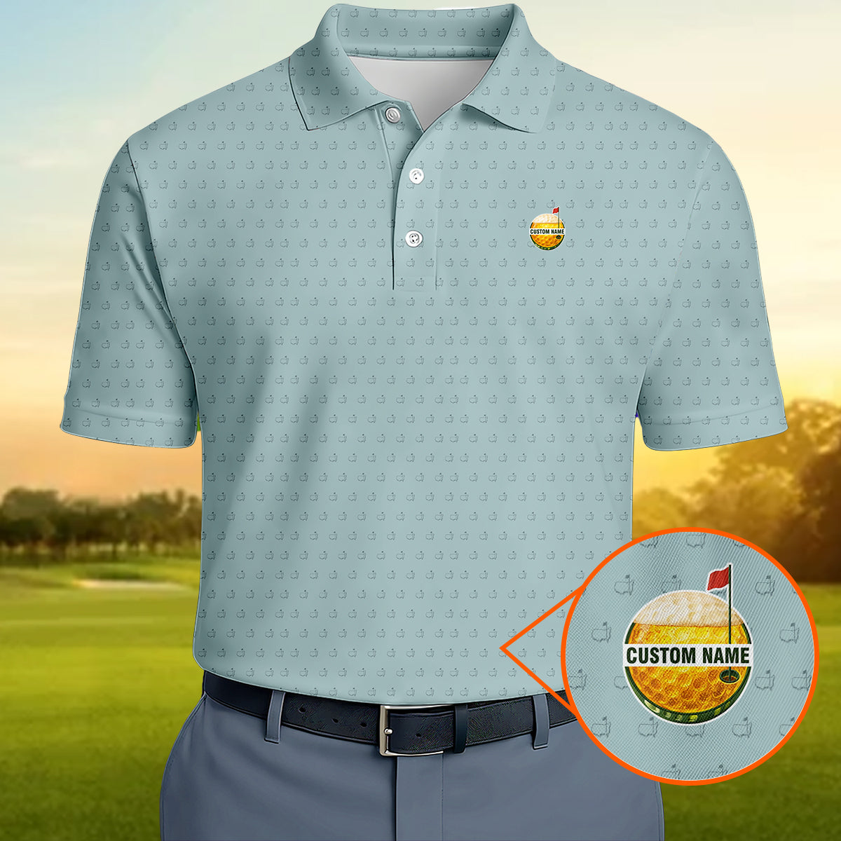 Personalized Golf Polo Shirt for Men – Custom Name Golf Ball Pattern Polo, Breathable Performance Golf Shirt, Unique Gift for Golfers