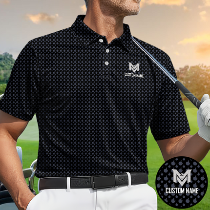 Black Funny Golf Hand Gesture Polo Shirt for Men All Over Print Performance Golf Polo Lightweight Breathable Golf Apparel
