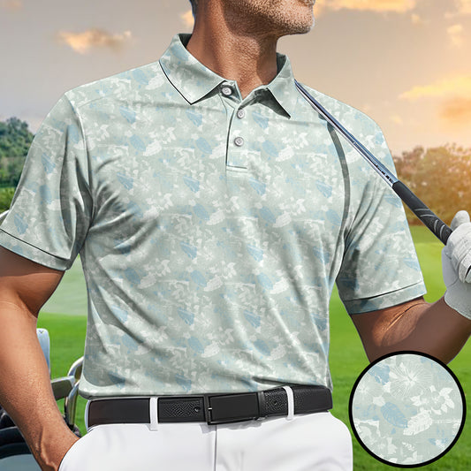 Men’s Hawaiian Style Golf Polo Shirt, Tropical Floral & Island Pattern Golf Shirt, Lightweight Summer Golf Polo for Golfers, Golf Vacation Shirt