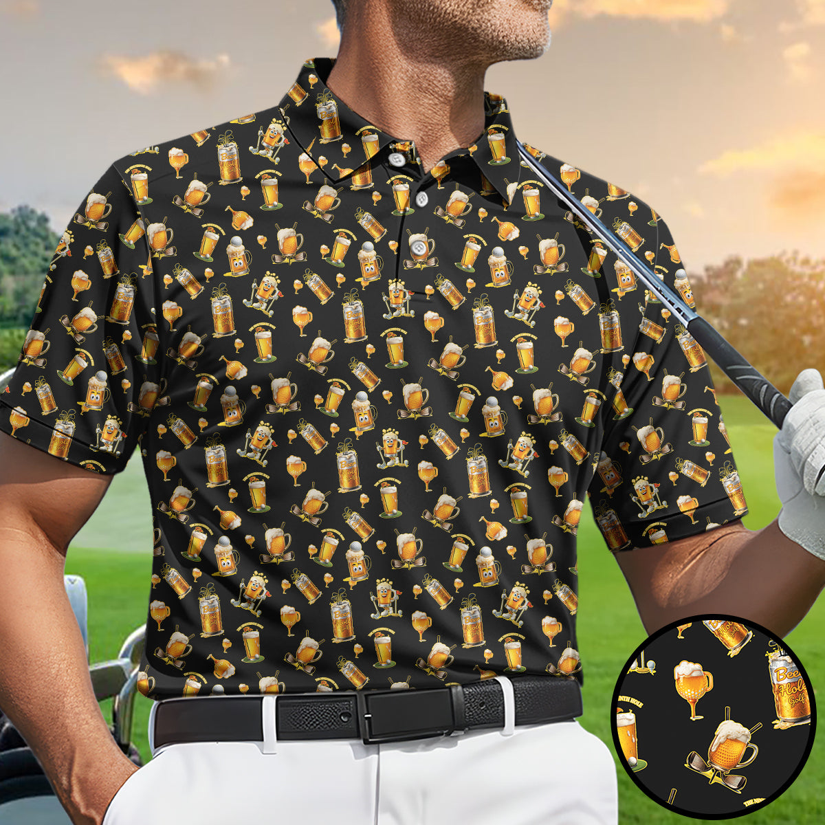Funny Beer Golf Polo Shirt Men Beer Lover Golf Shirt Casual Golfwear