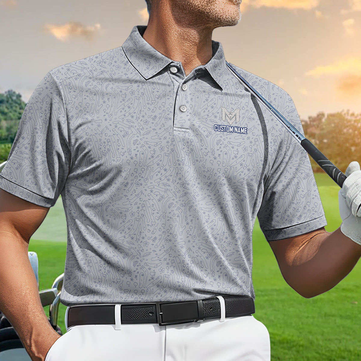 Personalized Funny Golf Doodle Pattern Polo Shirt for Men Minimalist All Over Print Performance Golf Polo Lightweight Breathable Golf Shirt