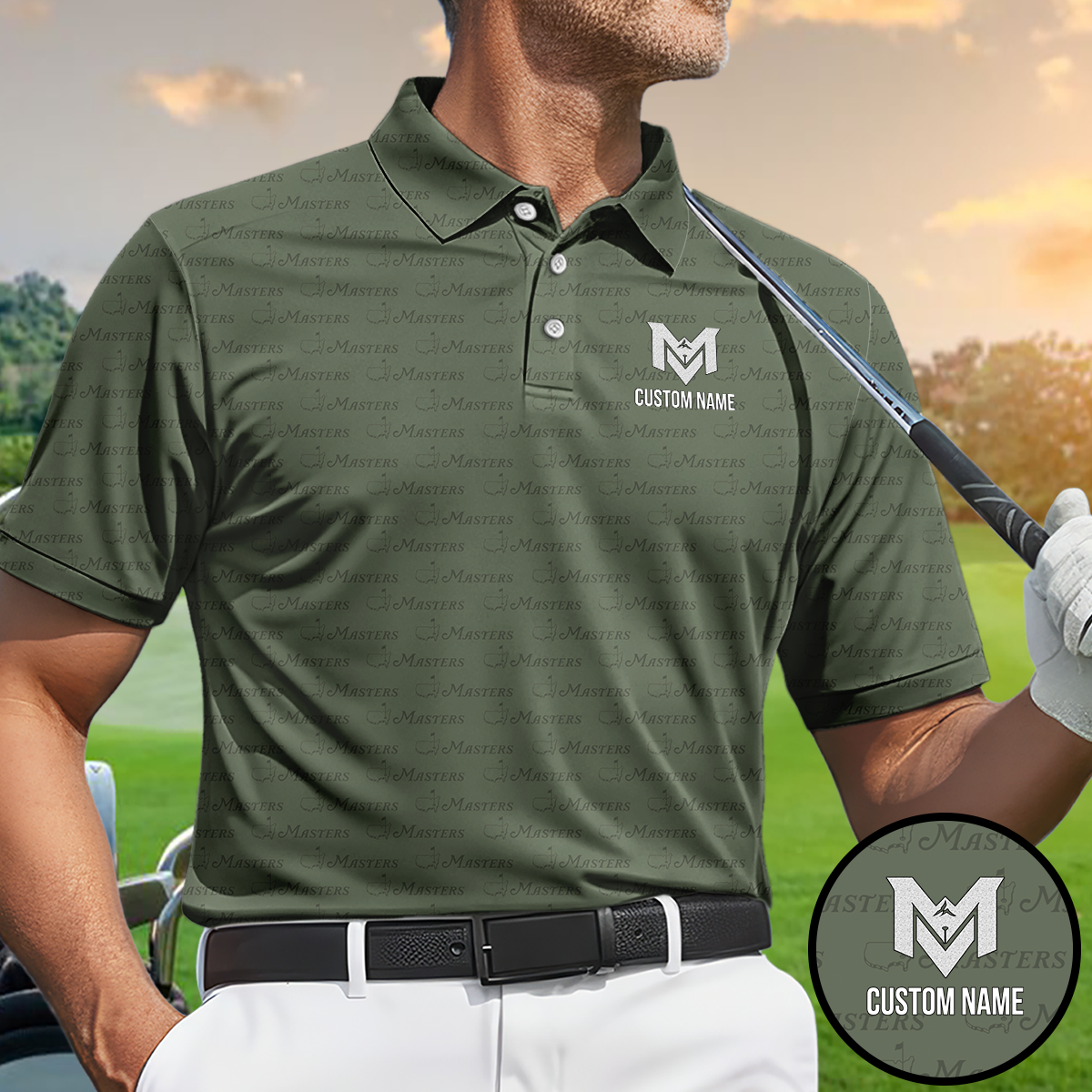 Personalized Masters Golf Pattern Polo Shirt for Men – Custom Name Golf Polo – Unique Casual Sport Shirt
