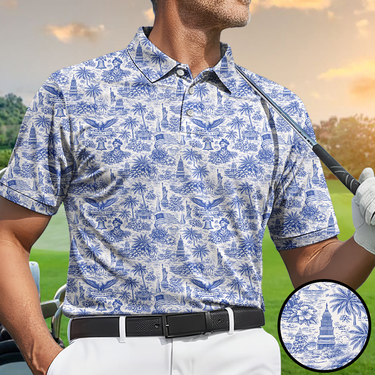 America 250 Patriotic Golf Polo Shirt for Men 1776-2026 USA Independence Anniversary All Over Print Golf Shirt Patriotic American Eagle Golf Polo