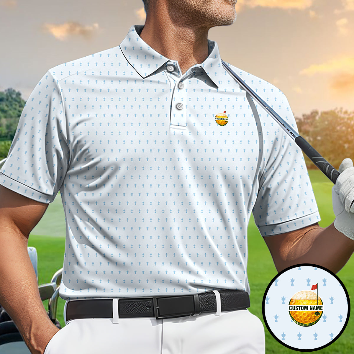 Personalized Custom Name Minimal Golf Trophy Pattern Polo Shirt for Men Stylish Golf Apparel