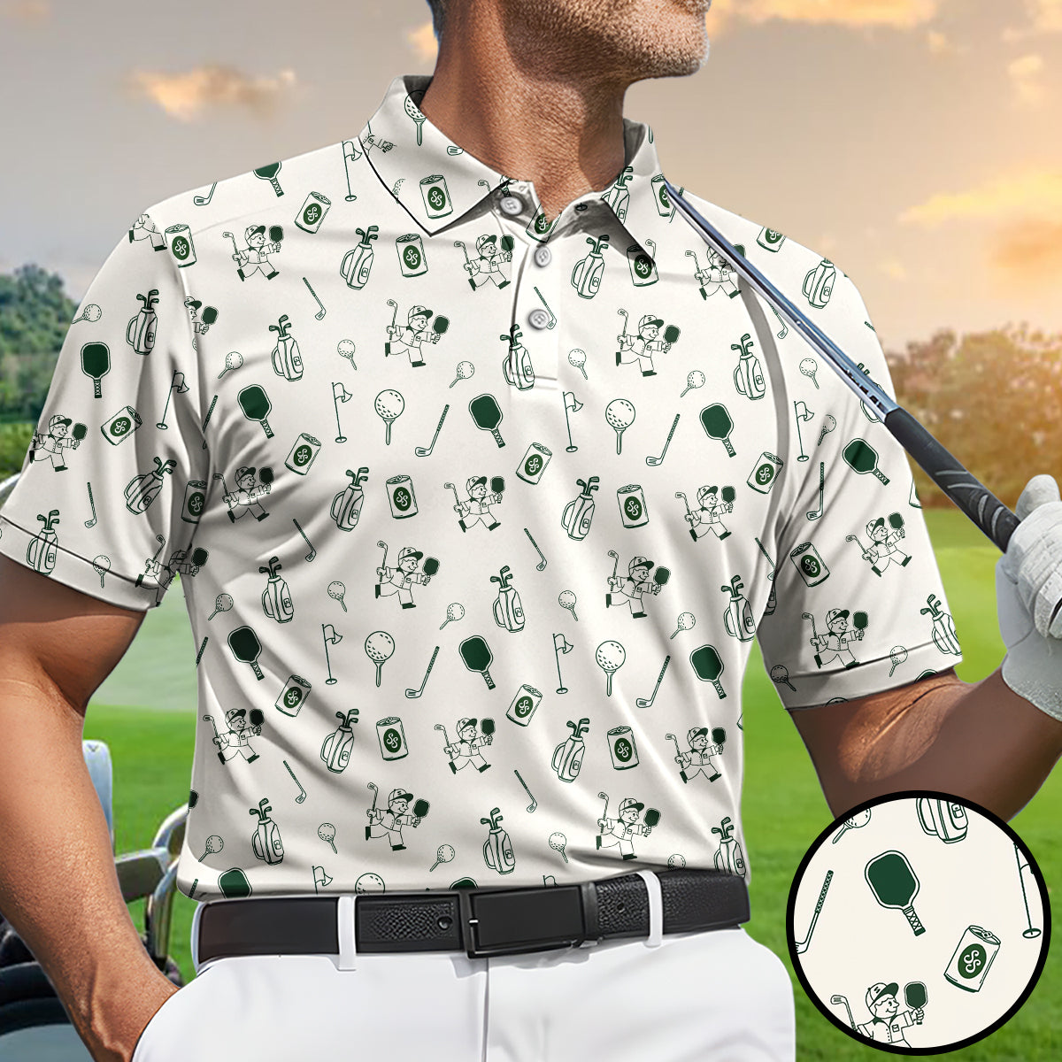 Funny Pickleball Golf Polo Shirt for Men – Pickleball & Golf Pattern Performance Polo, Lightweight Breathable Novelty Sports Polo