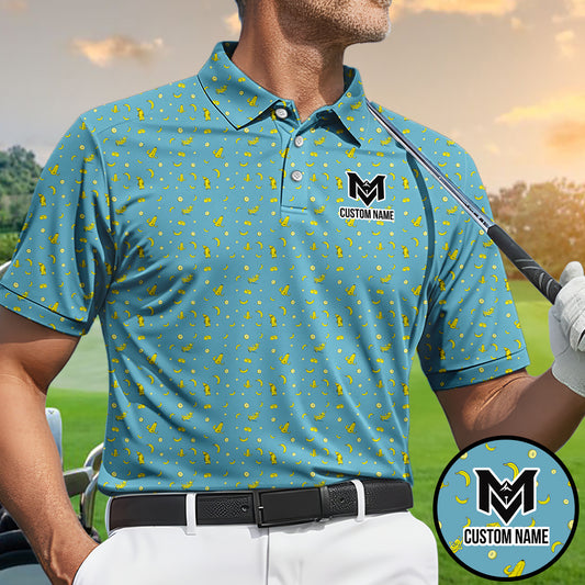 Personalized Banana Pattern Men's Polo Shirt – Custom Name Tropical Polo Shirt for Men