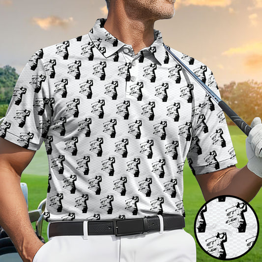 Funny Hit It Find It Hit It Again Golf Polo Shirt for Men – Vintage Golfer Pattern Performance Golf Shirt, Lightweight Breathable Golf Polo