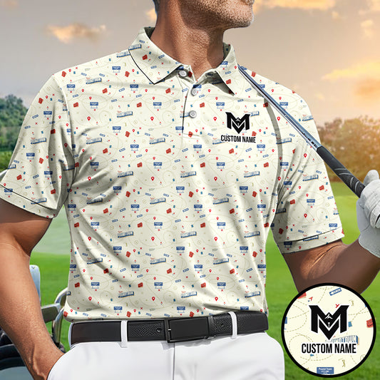 Personalized Funny Golf Course Map Polo Shirt for Men Golf Course Strategy Pattern Performance Golf Polo Lightweight Breathable Golf Apparel