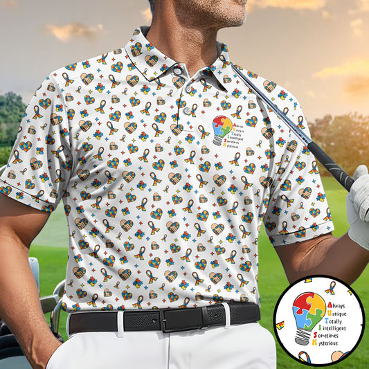 Autism Awareness Golf Polo Shirt Puzzle Pattern Men Golf Shirt