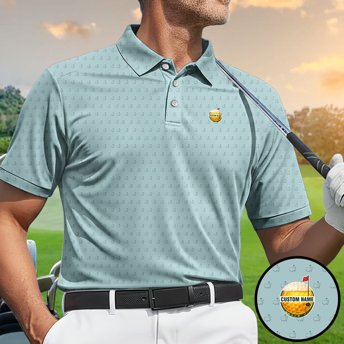 Personalized Golf Polo Shirt for Men – Custom Name Golf Ball Pattern Polo, Breathable Performance Golf Shirt, Unique Gift for Golfers