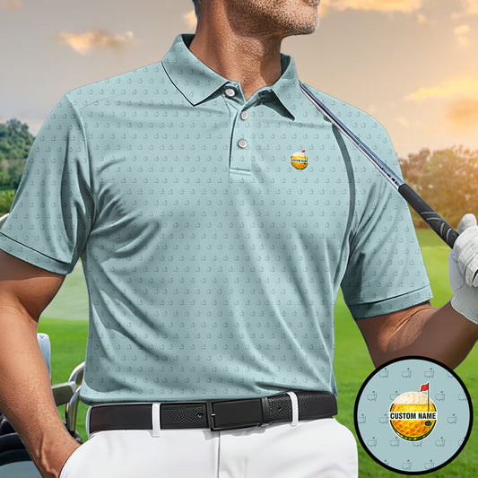 Personalized Golf Polo Shirt for Men – Custom Name Golf Ball Pattern Polo, Breathable Performance Golf Shirt, Unique Gift for Golfers