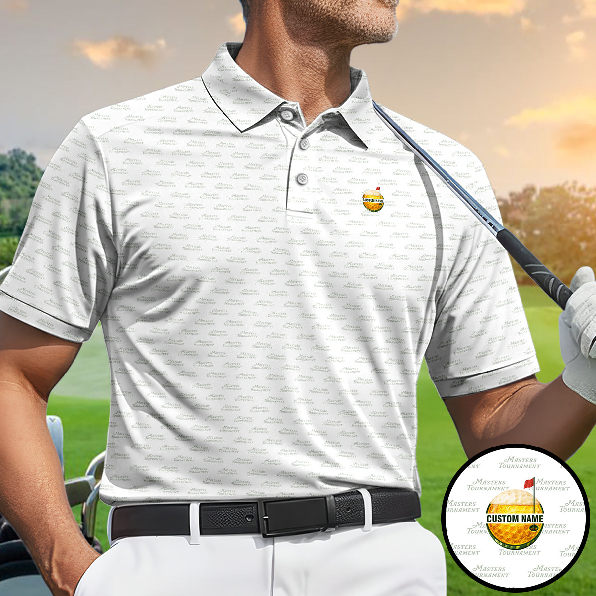Personalized Custom Name Minimal Text Pattern Golf Polo Shirt for Men Modern Golf Apparel