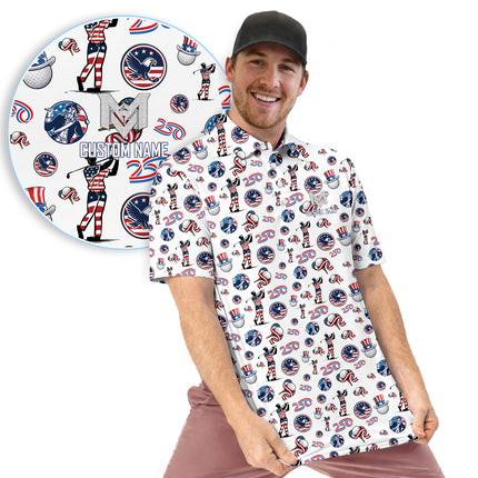 USA 250 Years Patriotic Golf Polo Shirt for Men American Flag Golfer All Over Print Performance Golf Shirt Semiquincentennial 1776–2026